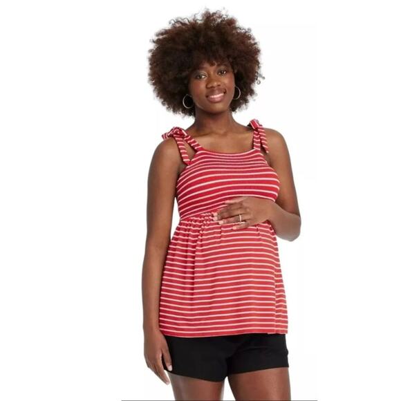 Isabel Maternity Women's Red Striped Tie Strap Maternity Tank Top Size S - Picture 1 of 6